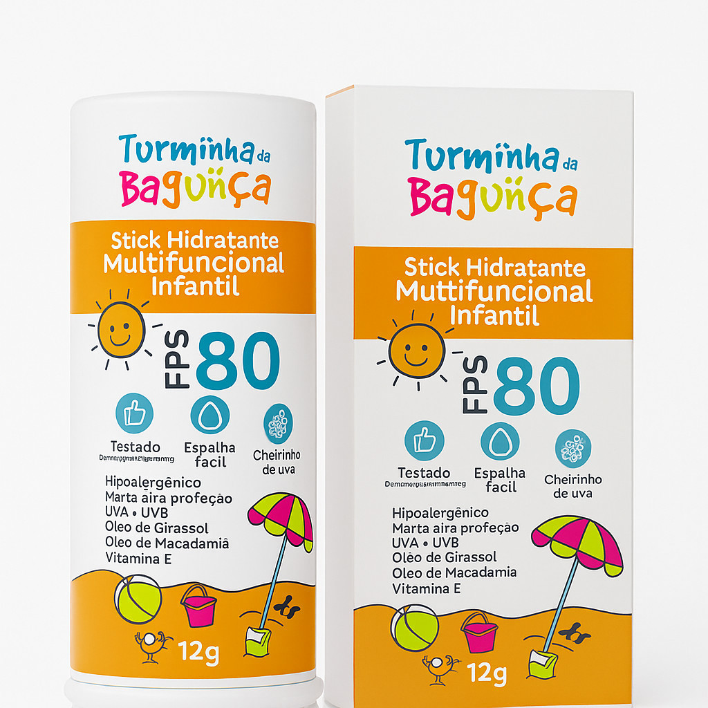 Stick hidratante multifuncional infantil Turminha da Bagunça FPS 80 de 12 gramas